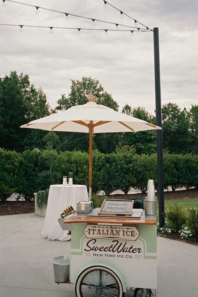 Italian ice cart on patio at Raleigh North Carolina wedding venues