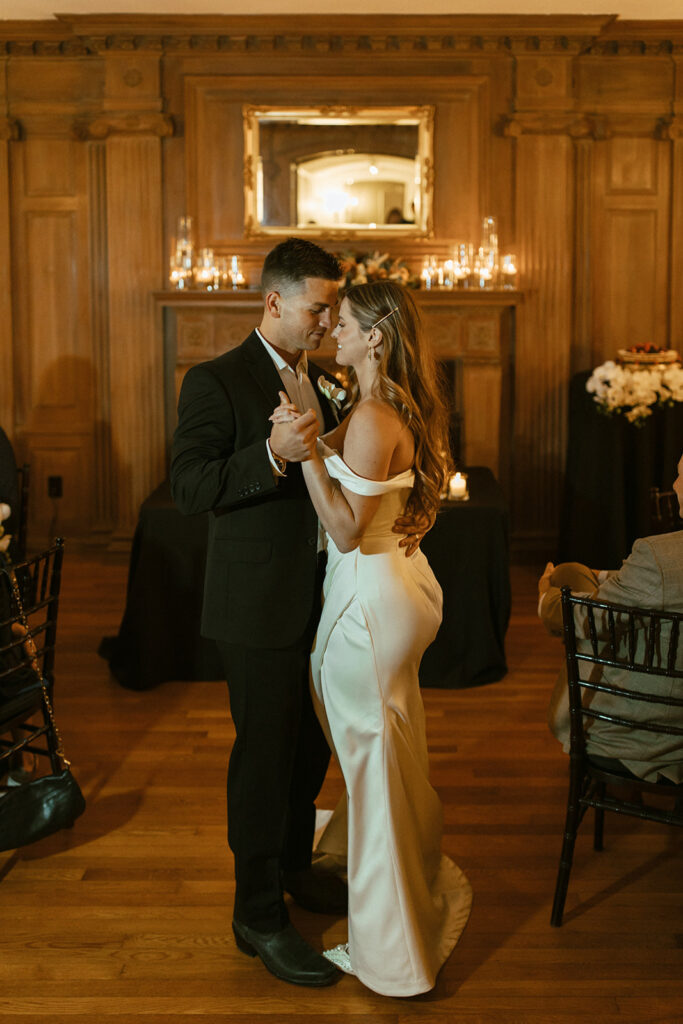 couple dances during reception at Raleigh North Carolina wedding venues