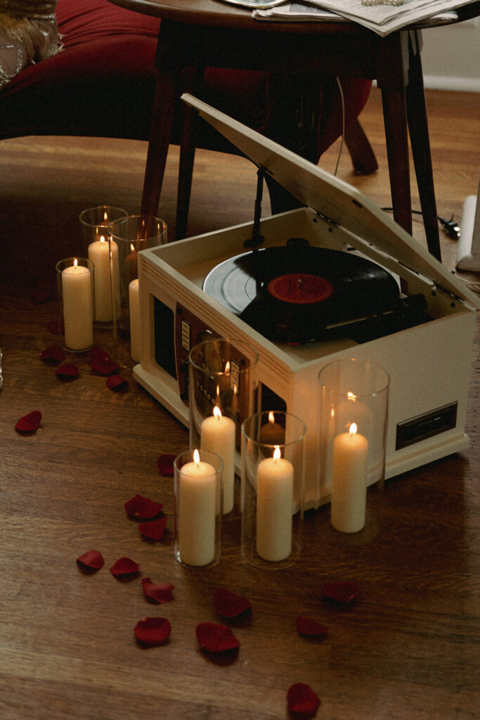candles and record player at Raleigh North Carolina wedding venues