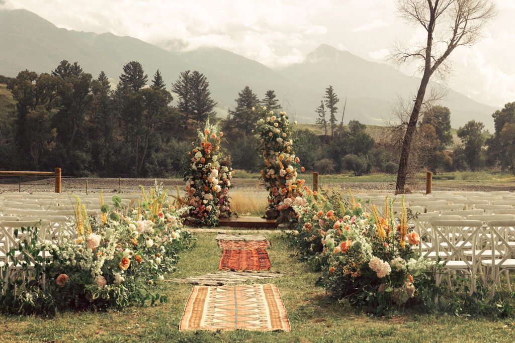 boho wildflower floral wedding ceremony decor