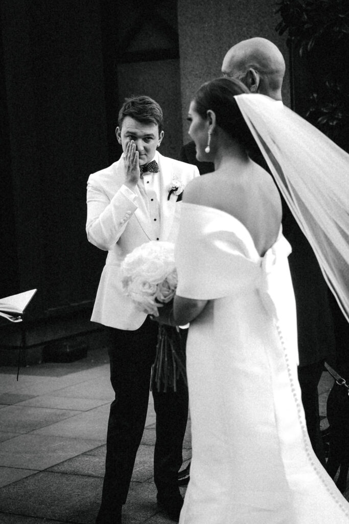 groom cries during wedding ceremony 