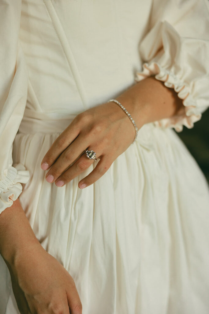 bride wears wedding brand and diamond bracelet 