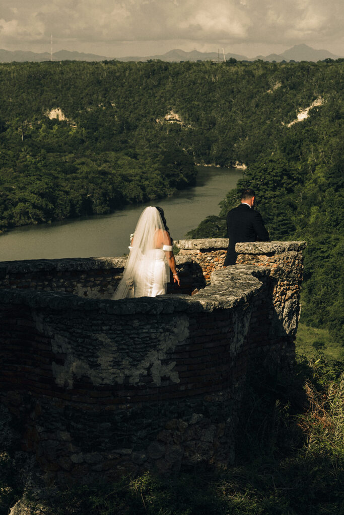 couple has first look at Dominican Republic destination wedding venue