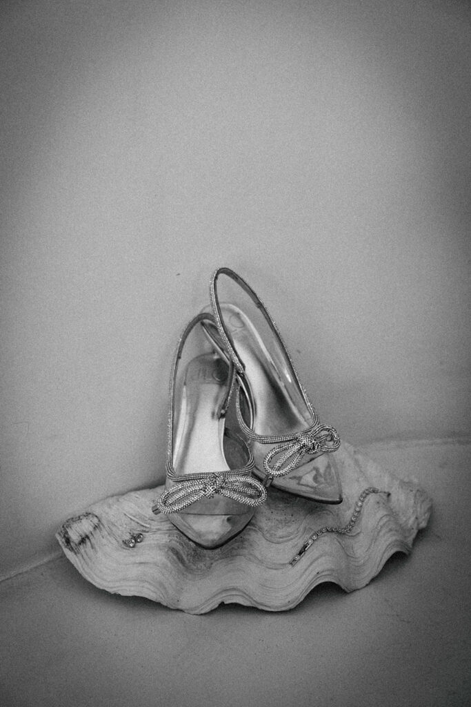 shiny silver wedding shoes at Dominican Republic destination wedding 