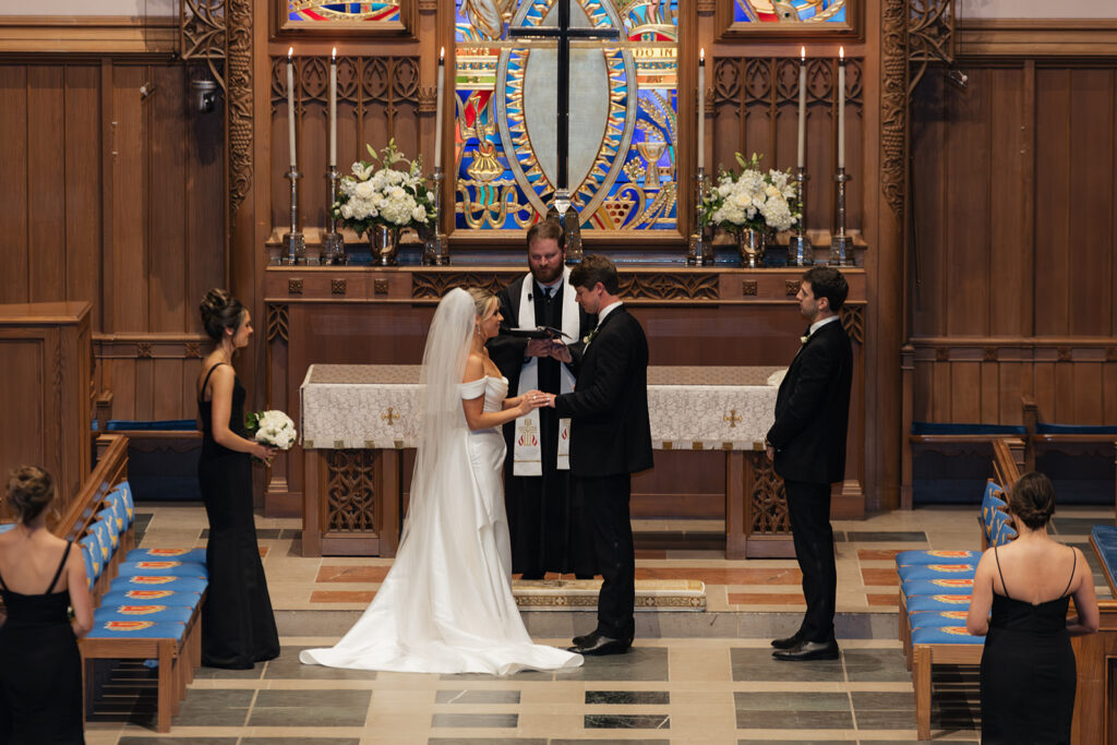couple exchanges vows in church 