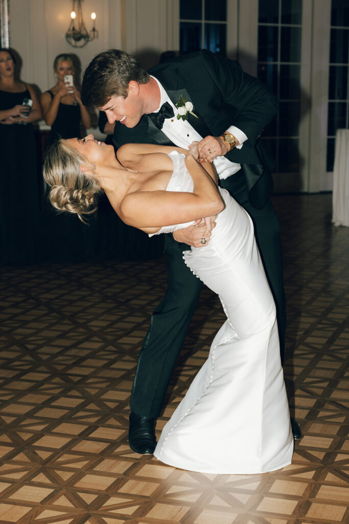 couple has first dance at wedding reception 